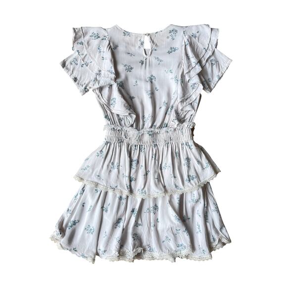 Shabby Chic White Blue Floral Ruffle Mini Dress Cottagecore - Size XS - Picture 3 of 9